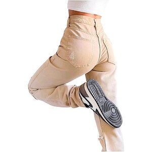 We the free Free People Tan Straight Leg High Rise Distressed Denim Size 24